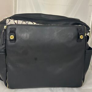 Petunia Pickle Bottom Black Vegan Leather Backpack Floral Lining Changing Pad